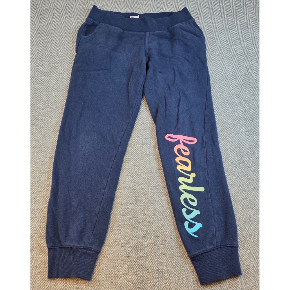 Athletic Works Girls Navy Blue Fearless Rainbow Graphic Joggers Size L 10-12